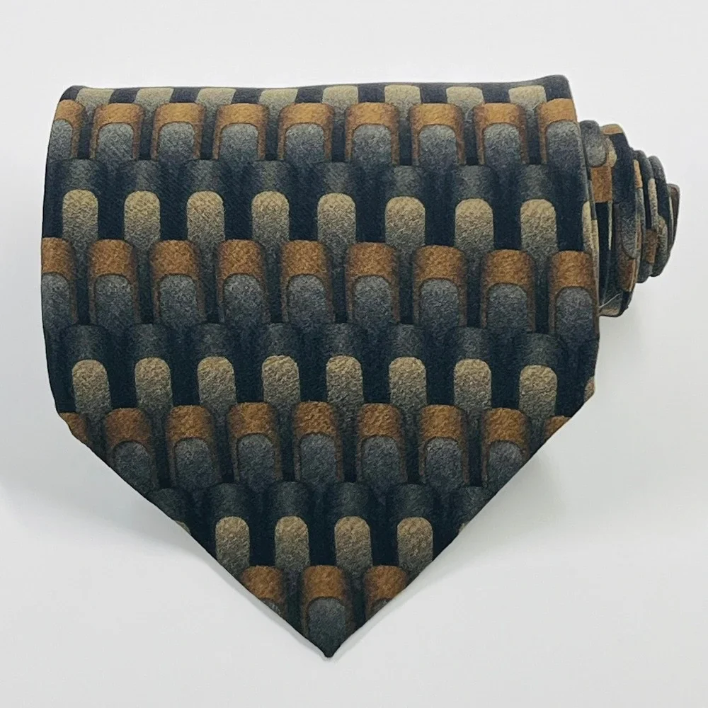 Dancing Bear Grateful Dead Tie Men's  Bronze Gold Silk Geometric Scallop Necktie